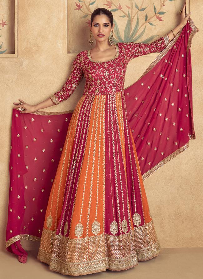 Georgette Pink Wedding Wear Embroidery Work Readymade Anarkali Suit